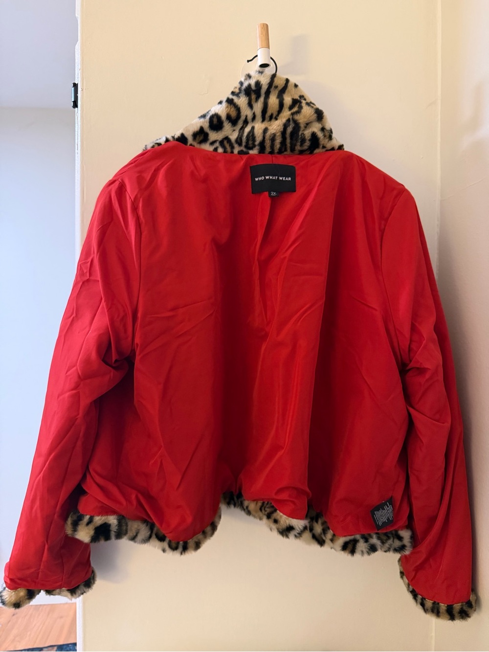 Who What Wear Leopard Print Faux-Fur Cropped Jacket - Tan, Black, Cream - Picture 2 of 11